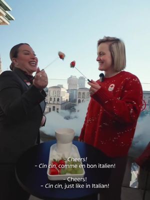Marie-Philip stopped by the Air Canada Flight Deck for some yummy Canadian favourites 🍁😋 . . Marie-Philip est passée par l’Escale Air Canada où elle a pu savourer des délices que les Canadiens adorent 🍁😋 #milanocortina2026 