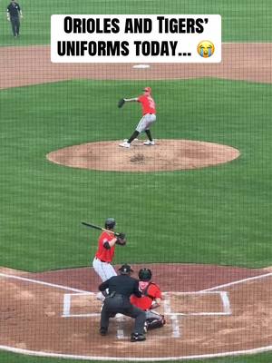 They both wore orange jerseys for Spring Training matchup 😅 (via Matt Weyrich/The Baltimore Sun) #MLB #baseball #orioles #tigers #springtraining 