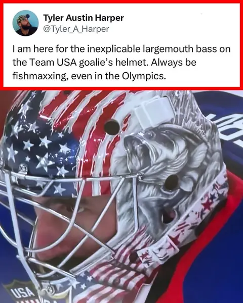 Give Connor Hellebuyck all the fish in the world after that performance 😂🎣 (h/t Tyler_A_Harper/X) #NHL #olympics #hockey #hockeytiktoks #winterolympics 