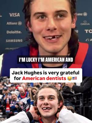 Jack Hughes is very happy for USA dentists 🦷🇺🇸 #olympics #hockey #teeth #dentistsoftiktok  (h/t scarlett4kids/X)