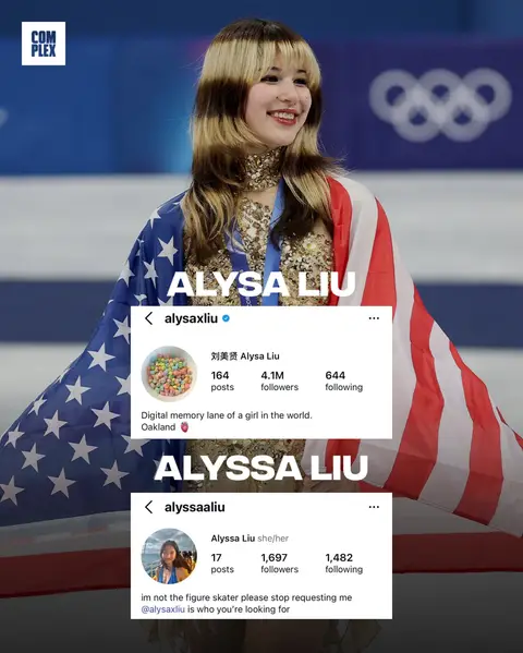 Alyssa Liu (not the Olympian) had to update her bio to say she’s not the figure skater because people kept requesting her thinking she was the 4.1M-following Olympic star (Via: alyssaaliu/ig)