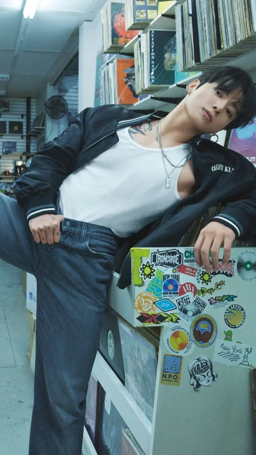 Jung Kook in new 90s denim. Relaxed from every angle.