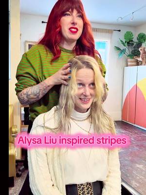 ✨Inspired by @alysaxliu ✨This Gold winning skater took the world by storm with her joy, excitement and amazing talent. The OG hair colour @kelsey.styles.hair has us all inspired. This is @dangerjonesbold colour #alysaliu #alysaliuhair #olympics #stripedhair #emohair