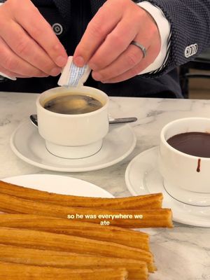 My dad came to visit me in Madrid last week so here’s everywhere we ate 😋🍽️ curated by me obvi  📍Charrúa Madrid 📍Takos Al Pastor 📍Ichikani Madrid 📍Chocolatería San Ginés #studyabroadlife #madrid #madrideats #churros #collegestudent