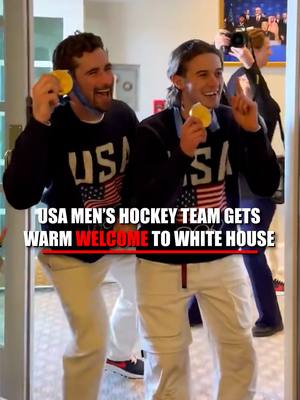 🇺🇸 GOLDEN WELCOME: The U.S. men's hockey team is met with cheers as they show off their gold medals during their arrival at the White House for the State of the Union. | Kieghan Nangle