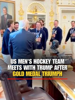 WHITE HOUSE HONOR: President Trump meets with the gold medal-winning U.S. men’s hockey team in the Oval Office following their championship victory.