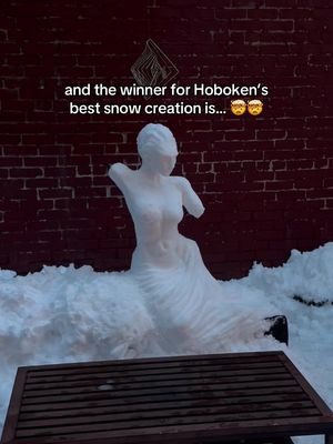how cool is this?! Hoboken resident Sarah Schoenlank literally sculpted Venus out of snow during the NJ blizzard ❄️🤯  #hobokengirl #hoboken #hobokennj #newjersey #nj 