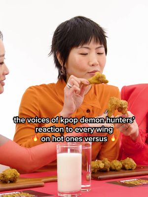 the voices of @KPop Demon Hunters Netflix's reaction to every wing on hot ones versus ❤️‍🔥🫠 #hotonesversus #kpopdemonhunters 