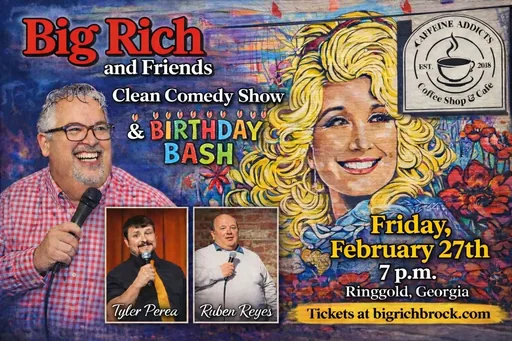 Join Big Rich and Friends this Friday Night 2/27 for a great night of clean comedy. Tickets at www.bigrichbrock.com #bigrichbrockcomedy #laughs #cleancomedy #chickamauga #ringgold 