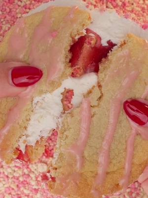 Strawberry Shortcake — but Chewie-wich. 🍓 Strawberry filling and vanilla buttercreme sandwiched between two thin sugar cookies, rolled in strawberry shortcake crumble and finished with a strawberry drizzle. Launching February 27th. #ChipCityCookies #ChewieWich #StrawberryShortcake #NewDrop #CookieObsessed