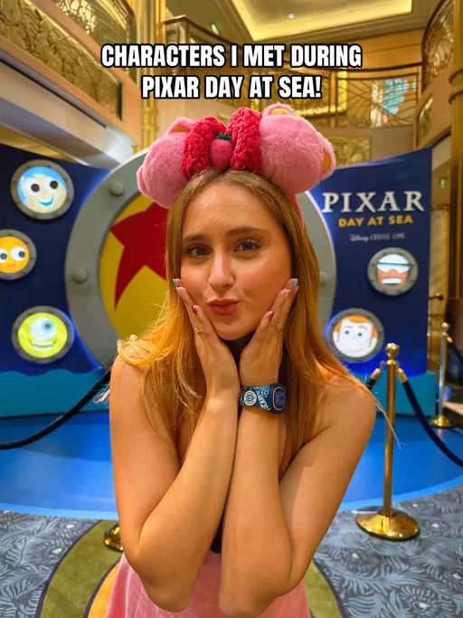 here are some of the characters you can meet during pixar day at sea on the disney fantasy! you can also meet dug + russell, sadness, the toy soldiers, and all your fav toy stoy friends! #pixar #pixardayatsea #disneycruise #disneyfantasy #disneycharacters 