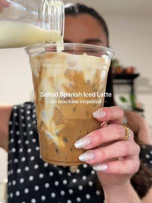 Salted Spanish Latte ☁️☕️🤍 Probably the one latte I make the most because it comes out so creamy and delicious every single time… do not skip out on the pinch of salt!  For this latte you’ll need: • 2 tsp instant espresso  • 1 tbsp condensed milk • dash of cinnamon  • pinch of salt  • 2oz hot water  • 6-8oz milk of choice  #spanishlatte #coffeeathome #instantcoffee #coffeerecipe #homecafe 
