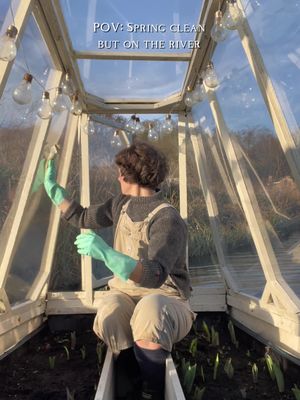We were feeling spring for 2 days last week so visited Julie The Greenhouse! Big thanks to @theseepcompany for providing me with zero plastic gloves and sponges.  #spring #springclean #cleanings #boat #narrowboat #narrowboatlife #boatlife #riverlife #lifeontheriver #cat #blackcat #nature #flowers #tulips #tulipbulbs #greenhouse #garden #gardening #floatinggarden