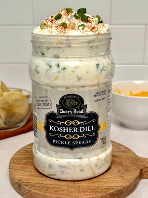 We're obsessed with this one 💚🥒 Pickle Dip: 👉 1 jar Boar's Head® Kosher Dill Pickle Spears 👉 3/4 cup Boar’s Head® Vermont Cheddar Cheese 👉 2 slices Boar's Head® All-Natural* Uncured Bacon 👉 3/4 cup whipped cream cheese 👉 1 1/4 cup plain Greek Yogurt 👉 1/2 cup sour cream 👉 1/2 packet Ranch Seasoning 👉 1/2 cup Green Onions 👉 1 jalapeño 👉 Paprika 👉 Kettle cooked potato chips #BoarsHead #Foodie #Deli #PickleDip #Pickles  *No artificial ingredients, minimally processed.