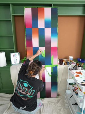 this angle of the dining room was entirely MIA in the makeover reveal oops LOL today we finish it for real 🎨 #diningroom #DIY #diywallart #wallart #canvasart 