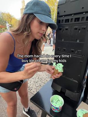 The mom hack I do every time I order ice cream for the kids because I don’t know about you but a single scoop is HUGE these days 😅 Am I the only one who does this?