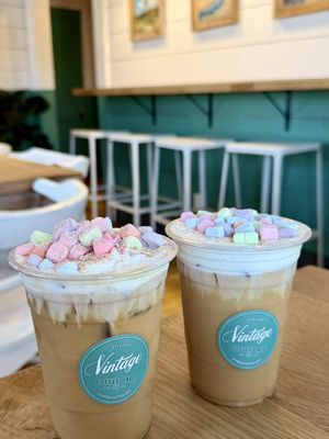 The lucky latte from Vintage Coffee Cafe is the perfect way to start your March 🍀✨🌈 #luckycharmslatte #coffee #coffeespecial #charlestoncoffee #mountpleasant