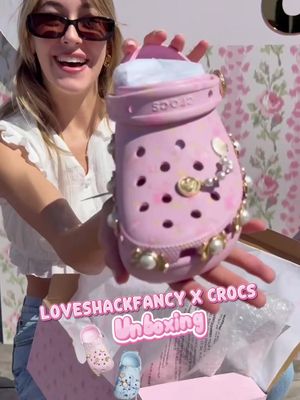 Unboxing our LoveShackFancy x Crocs collab with our Cali girls🎀💕🌊LIVE at our Newport Beach early access event👀☀️Only 2 more hours to shop the collab early at Lido Village!! Launching March 5th💕 #loveshackfancy #crocs #newportbeach #unboxing #loveshackfancycrocs 