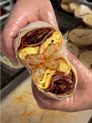 The ultimate breakfast burrito 🌯 the HANGOVER only at O’Bagel #nj #bagels #breakfastburrito #bangin 