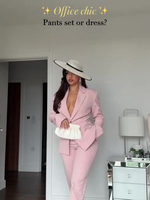💼 Office chic: pants set or dress? 🎥 Power suit in pink or effortless dress moment ✨ Boss energy vs polished elegance 👇 Which one are you wearing to work? #fashionnova #novababe #officechic #workstyle #bossenergy 