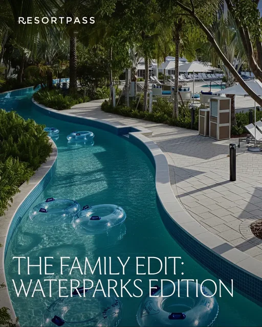 Family-friendly resorts with waterparks> We've pulled together the ones worth building a day around. We’re talking real slides, lazy rivers that actually loop, and splash pads that buy you 20 uninterrupted minutes in a lounge chair. And the best part? Our Family Pass is live, with savings up to 25% off at select hotels!  Spring break is right around the corner 👀