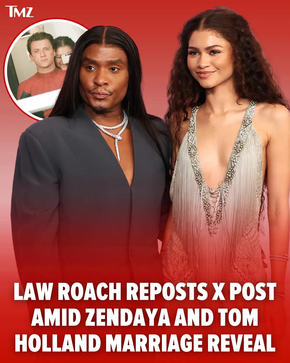 Law Roach is so real! 😭 Law Roach, Zendaya’s longtime stylist since 2011, reposted a hilarious message on X after revealing on the Actors Awards red carpet that Zendaya and Tom Holland are married. 📷: Instagram/TomHolland20137
