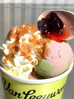 MATCHA MADNESS SUNDAE.   Strawberry Matcha Ice Cream. Fabbri Cherries. Whipped Cream. Feuilletine.  Talk about a slam dunk.  All March, $1 from every Matcha Madness Sundae sold at NYC scoop shops goes to @cityharvestnyc  