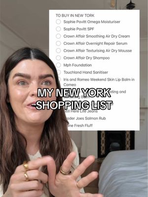 I’m going to New York, and here’s what is on my shopping list... @Sofie Pavitt Face @Crown Affair @m.ph by Mary Phillips @touchland @Iris&Romeo @EADEM @Still Here NY @Trader Joe's @Mane by Jen Atkin  #NewYork #ComeShoppingWithMe #Beauty #Denim #TheWardrobeEdit
