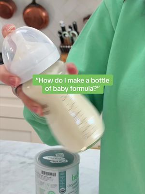 5 steps to making a bottle of formula 🍼 1. wash hands 2. add water to bottle  3. add formula (1 scoop of Bobbie for every 2oz of water) 4. mix: shake, swirl, or use sterilized object 5. serve! 