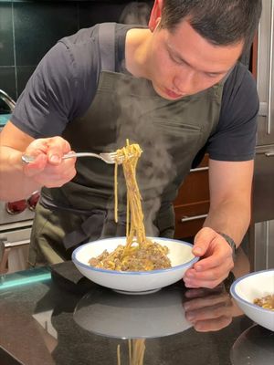 salty like the sea ❌ a creamy (soy milk!!) ragu pasta for your next weeknight treat 🍝 recipe: 2 portions spaghetti (170g) 400g soy milk 5 sprigs thyme whole and 5 sprigs picked 1 head of garlic, halved 1 shallot, halved 4 cloves garlic, minced 1 shallot, minced 1 tablespoon olive oil 2 tablespoons butter 15 slices frozen sukiyaki beef  1 tablespoon tomato paste 1 anchovy 3 dashes Worcestershire sauce (optional) 1 tablespoon garlic confit (optional) White pepper  Black pepper ¼ cup white wine 2 tablespoons flat leaf parsley, finely minced Parmigiano Reggiano 1/ Bring 2 quarts of water to a boil with enough salt so it tastes like a properly seasoned soup. Add the spaghetti and cook to package instructions until al dente. 2/ Combine the soy milk, 5 sprigs of thyme, halved garlic and halved shallot into a tall pot and bring to a boil over high heat. Reduce the heat to low and cook the soy milk until reduced by half. Set aside. 3/ Sweat the garlic, shallots and thyme in olive and butter until translucent over medium heat, 2-3 minutes. Add the beef and cook through, 4-5 minutes. Add the tomato paste, anchovy, Worcestershire sauce, garlic confit, white pepper, black pepper and a large pinch of salt and cook for 1-2 minutes. Turn the heat to high and add the white wine and cook until dry, 2 minutes.  4/ Reduce the heat to medium low, add the pasta and a ¼ cup of pasta water. Adjust the seasoning with salt and sugar and plate. 5/ Garnish with the parsley and parm. Serve immediately. #pasta #recipeideas #cookingtips #ragu 