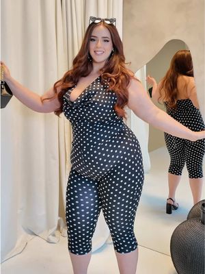 @FashionNovaCURVE • Big girls can be stylish too. Style has no size limit. 🫶🏻✨ With polka dots making a comeback this spring, I had to try this stunning look from @Fashion Nova. It’s called the “Odelia Polka Dot Capri Catsuit,” and I’m wearing a size 1X. 🖤 #plussizeoutfit #curvygirlfashion #PlusSizeStyle #polkadot #springfashion 