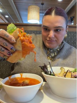 Doing a happy dance #mukbang #panera #mixandmatch #eatwithme #PaneraPartner @Panera Bread  Participating US cafes only. Must order as Mix & Match. Min 2 & Max 10 diff. items. No subs. 1 side/total order. Delivery price higher & addl fees.