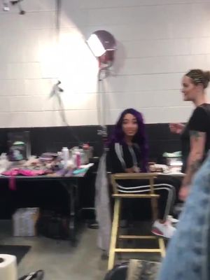 That time the Four Horsewomen were getting their make up done all at the same time in 2019.  #SashaBanks #Bayley #BeckyLynch #CharlotteFlair #WWE 
