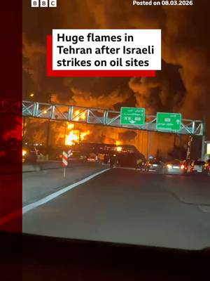 Oil depots In Tehran were engulfed in fire after being hit by intense aerial bombardment overnight, with locals reporting multiple explosions. #Iran #Oil #Israel #US #Fire #MiddleEast #News #BBCNews