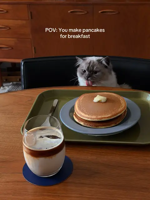Your cat: 👁️👅👁️ (Cakie even got her own tiny pancakes🥞) . . #catsathome #slowlivinghome #apartmenttherapy #petfriendlyhome #homemoments 
