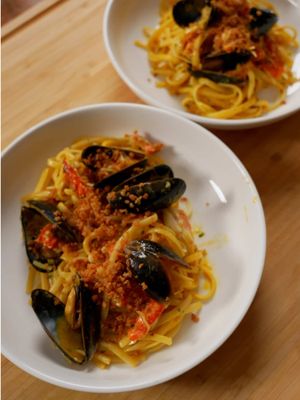 Replying to @Parker Heuer Seafood pasta and story time! #BiteMe #seafood #cooking #asmr #storytime