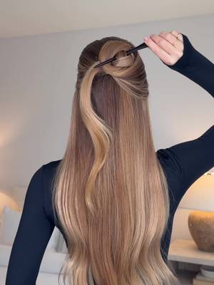 Easy half up hairstyle with a hair stick🖤  Somehow, I woke up with better hair than I went to sleep with. Two pumps of @Kérastase Chronologiste Overnight Youth Serum through the mid-lengths and ends before bed, twisted into a loose bun, and that was the entire prep. I love how applying it the night before leaves my hair feeling soft, shiny, and ready to style in the morning. #kerastasepartner #hairstick #hairstyle #longhairstyles #hairtutorial 