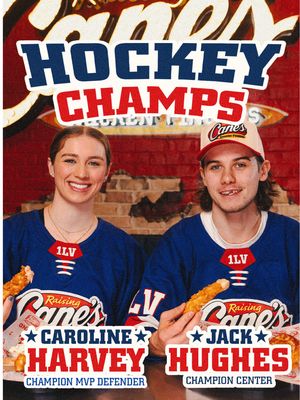 @KK Harvey and @Jack Hughes trading hockey sticks for Cane’s Sauce and still undefeated. 