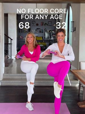 ABS FOR ANY AGE, where you don’t have to get on the mat at ALL!!💖 @Denise Austin  I love working out with my mama, so we’re always finding ways to make workouts that feel good for both of us. Depending on age and mobility, getting down on the mat can be tougher, so this standing workout was perfect for us!! We did each move for 30 seconds, with a 20 second break. Repeat 2x!  1. Side pulls (do each side!)  2. Side crunch (each side) 3. Standing crunch  4. Standing twists  5. Side reaches (each side) 6. Side dips (each side) 7. Front raise