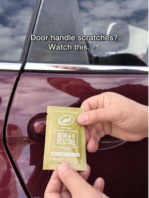 One quick wipe is all it takes. Watch as Renew & Restore Wipes work their magic on those pesky scratches behind your door handle #scratches #restore #restoration