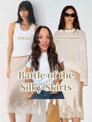 Which lace trimmed skirt do you like better? @Aritzia @reformation #springfashion #midiskirt #aritzia #reformation #styleideas 
