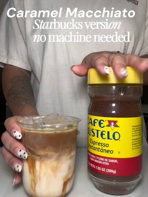 funny how the only caramel in a iced caramel macchiato is the drizzle huh?  • Grab a bag of my coffee beans La Tazita or Fancy pero Chill (or a sample pack) at thecafecitocorner.com • You can find ingredients and recipes for all videos on Patreon and you can shop all my favorites from syrups and sauces to coffee cups and coffee bar trinkets (links in bio) • disclaimer to all: we all have different taste buds and what I like you may not(and that’s okay). Play around with the recipes and make it to your liking 🤎 #caramelmachiatto #starbucks #icedcaramelmacchiato #instantcoffee #cafebustelo 