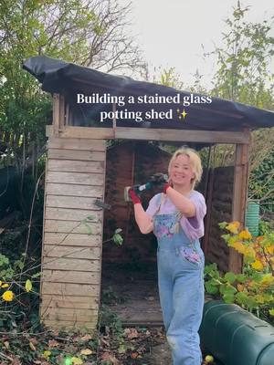 Building a whimsical stained glass potting shed ✨ #stainedglass #greenhouse #whimsy #whimsical #vegetablegarden 