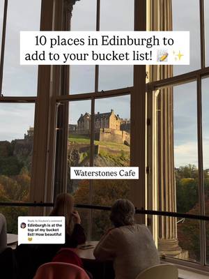 Replying to @litzylore 📝 Save this list before you start planning your next trip to Edinburgh ⬇️ 10 places to visit in Edinburgh 📍Waterstones Café. A cozy bookstore café that is perfect for slowing down with a coffee and taking in the city from above. 📍New College. One of the most striking buildings in Edinburgh with dramatic architecture that feels straight out of a movie. 📍Scott Monument. An iconic Edinburgh landmark and one of the most recognizable sights in the city center. 📍Circus Lane. A charming cobblestone street in Stockbridge that is easily one of the prettiest photo spots in Edinburgh. 📍Victoria Street. A colorful curved street lined with shops and one of the most famous streets in the city. 📍Holyrood Palace. The official royal residence in Edinburgh and a beautiful historic stop at the end of the Royal Mile. 📍Advocate’s Close. One of the most famous viewpoints in Edinburgh with an incredible framed view toward the Scott Monument. 📍The Bindery. A cozy independent bookshop in Edinburgh that feels like a hidden gem for book lovers. 📍CuppaPug. A fun and unique stop where you can grab a drink and spend time with adorable pugs. 📍Armchair Books. A dreamy old bookshop packed floor to ceiling with character and one of the best hidden gems for book lovers. #edinburgh #Scotland #visitedinburgh #edinburghscotland #uktravel 