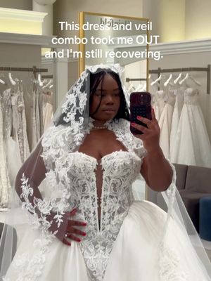This dress and veil combo really has me in a chock hold because what do you mean I can’t just leave with this dress today? Truly a sleepless bride right now.  #WeddingDress #weddingtok #bridal #bridaltiktok #weddingdressshopping 