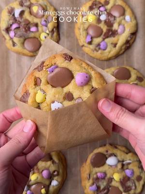 Mini eggs chocolate chips cookies🪺 Yields-7-8 big cookies  Ingredients: •115g cold chopped unsalted butter •80g caster sugar •80g light brown sugar •200g mini eggs chopped & chocolate chunks or chips(you can increase or reduce this according to your preference)  •238g plain flour  •½ tsp salt •1½ tsp baking powder •¼ tsp baking soda •1 whole egg + egg yolk  •½ tsp vanilla Instructions: •In a large mixing bowl, add the cold cubed butter and whisk until slightly creamy. Add the white sugar and light brown sugar, then whisk together until well combined and fluffy. •Add the egg+egg yolk, vanilla extract, mini eggs chopped and chocolate chips or chunks. Whisk until fully incorporated. •Add the flour, baking powder, baking soda, and salt. Gently mix until just combined, do not overmix. •Portion the dough into 85-90g balls. •Place the cookie dough balls onto a tray and freeze for at least 30 minutes (or overnight for best results). •Preheat oven to 175-180C (350°F). Bake for 10-15 minutes or until the tops are lightly golden while the centres remain soft. •Remove from the oven and let cool slightly. •Serve warm with ice cream. NOTE: Store any extra dough balls in an airtight container or freezer bag and freeze for later. Whenever a cookie craving hits, bake straight from frozen🫶🏻 #cookie #chocolate #minieggs #fyp #explorepage✨ 