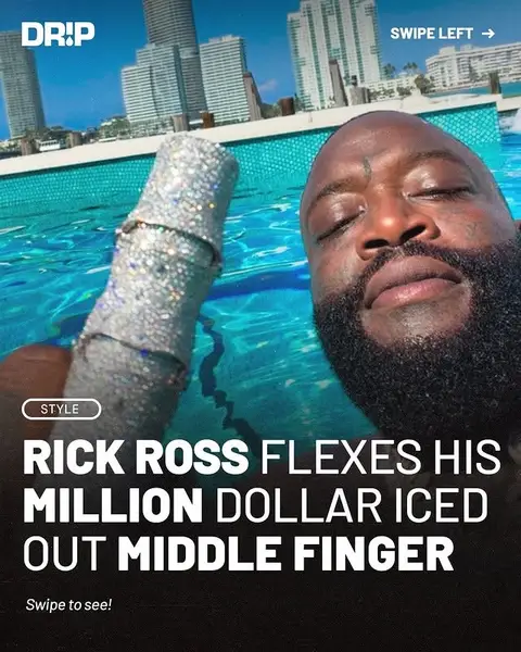 Rick Ross shows off his new iced out "Million Dollar Middle Finger" 💎 #rickross #icedout #hypebeast #streetwear #StreetStyle #rickrosstheboss #wealth 