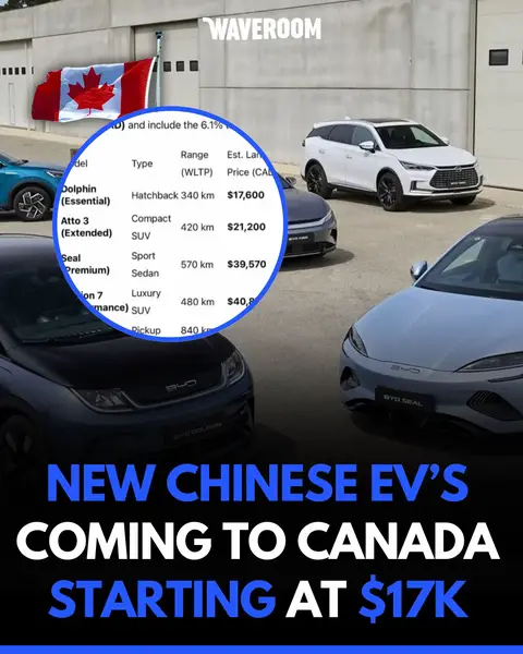 BYD is going viral after a chart claimed its new EV lineup could be coming to Canada starting at just $17K.  Follow @waveroomtv_ for more Toronto content! #waveroom #byd #toronto #canada #ontario 