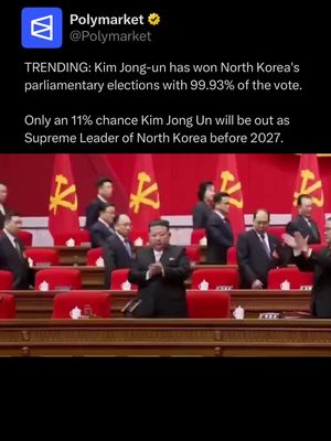 Kim Jong Un was re-elected with near-unanimous support in North Korea’s tightly controlled political system, where official results showed virtually no opposition votes. #polymarket #news #northkorea 
