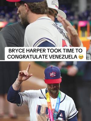 Despite the heartbreaking loss in the World Baseball Classic Championship game, Bryce Harper gave his props to Team Venezuela on their win 👏 (🎥: WorldBaseballClassic / X) #worldbaseballclassic #wbc #MLB #byceharper #baseball 